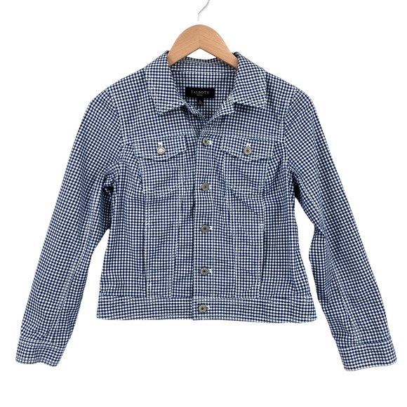 Talbots Jacket Womens Petite Small Blue White Check Long Sleeve Button Front - Picture 1 of 16